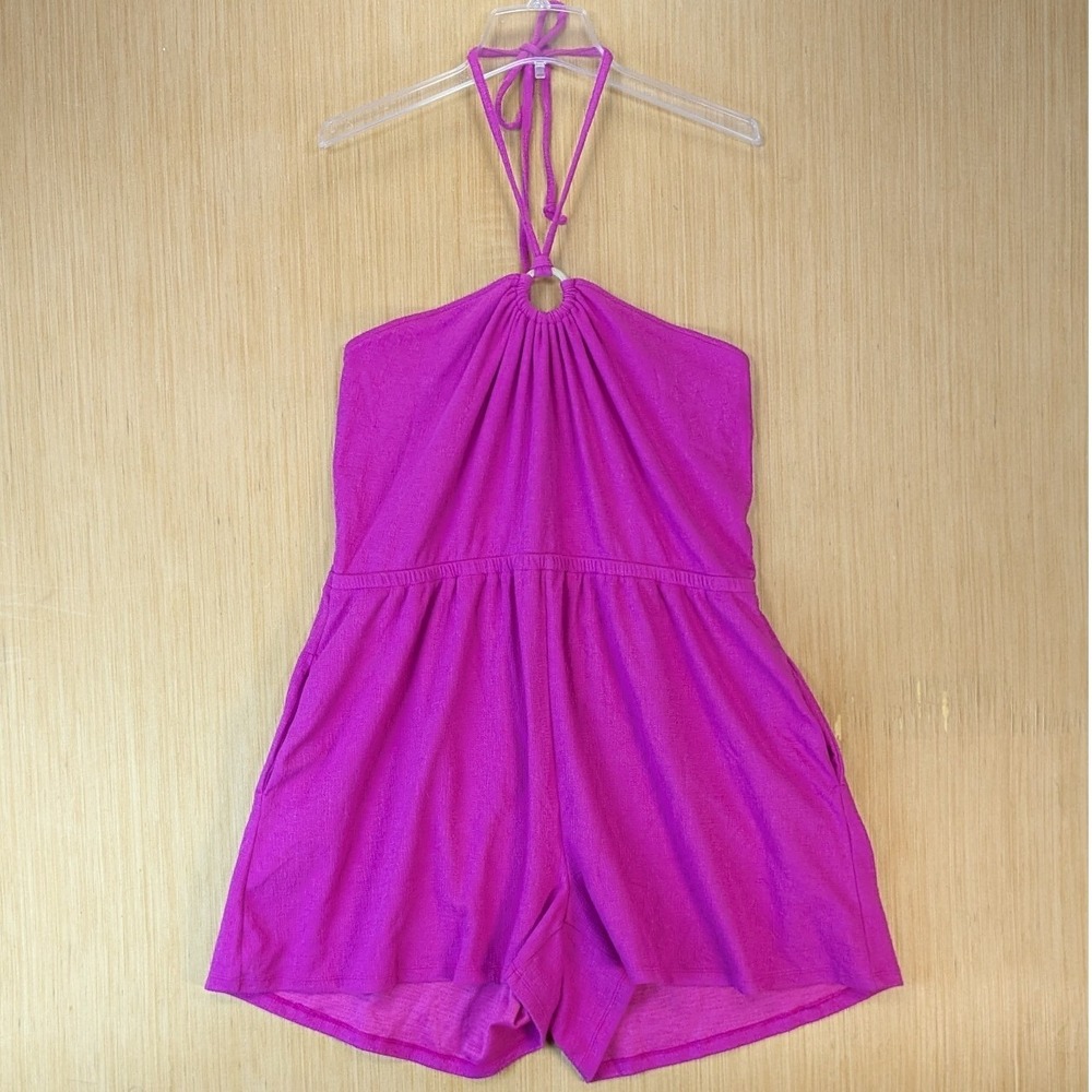 Old Navy Women Boho Preppy Resort Beach Halter Neck Knit Romper Size XL Pink New